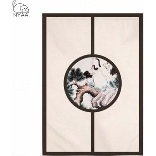 New Chinese Landscape Flower Bird Door Curtain Bedroom Bathroom Decorative Curtain Kitchen Feng Shui Curtain Noren
