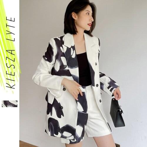New Vintage Print Suit 2021 Autumn Womens Long Sleeve Blazer and Short Pants Fashion Two Pieces Sets Streetwear