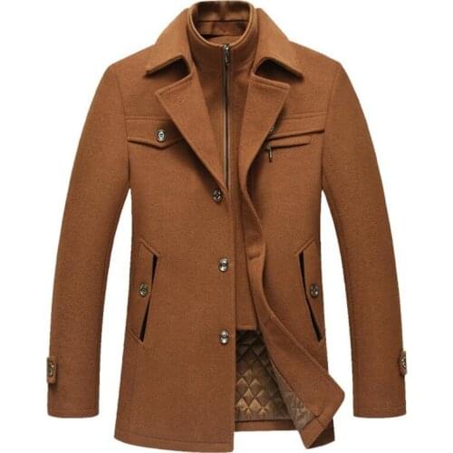 Autumn and winter mens business casual wool jacket warm jacket Slim coat Stand collar Solid color Overcoat