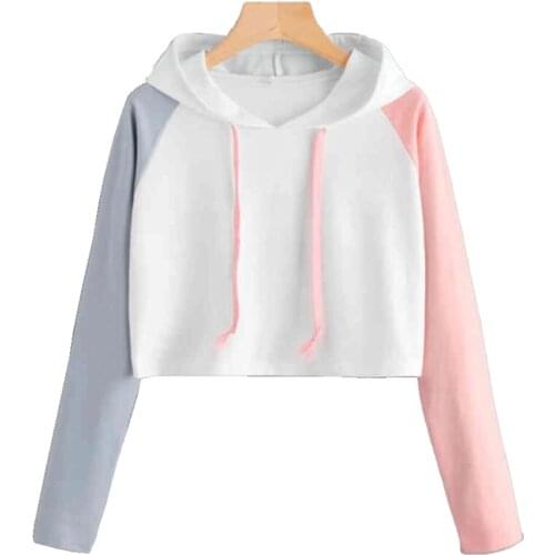 Autumn Hooded Sweatshirt Long Sleeves Color-Matching Casual Short Sweater Women Clothing Trendy Streetwear Hoodies Winter Girls
