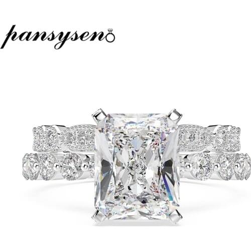 PANSYSEN 100% 925 Sterling Silver Created Moissanite Diamond Gemstone Ring Wedding Bridal Sets for Women Fine Jewelry Wholesale