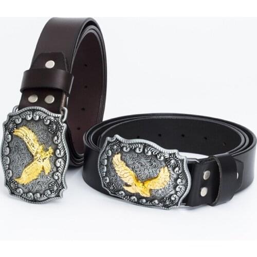 New cowhide belt Western cowboy style eagle belt buckle Fashion youth all-match belt