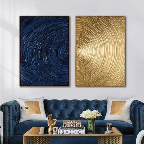 Nordic Abstract Light Luxury Poster Geometric Annual Rings Simple Lines Gold Foil Canvas Art Wall Picture for Living Room Decor