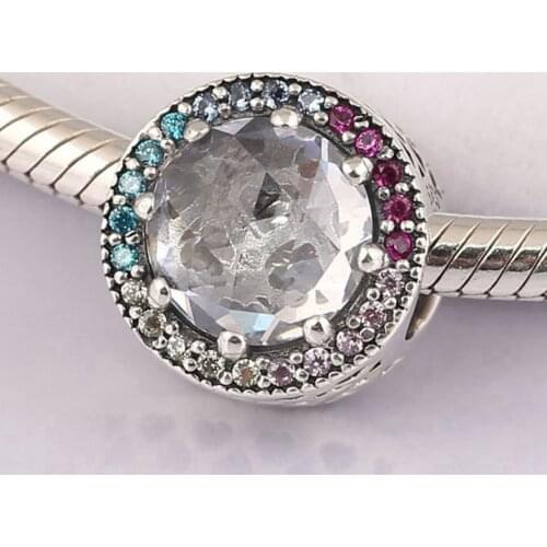 Authentic S925 Bead DIY Jewelry Multi-Color Radiant Hearts Charms fit Lady Bracelet Girl Lady Gift Multi-Colored CZ