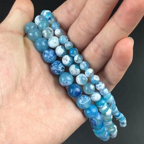 Blue Fire Dragon Veins Agates Onyx Round Loose Spacer Bead For Jewelry Making 6/8/10/12 mm DIY Bracelet Perles 15" /Strand