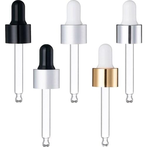 Glass dropper caps with glass Pipette aluminium collar rubber top Black Silver Gold Matte Shiny Lids 5ml 10ml 30ml 50ml 100ml