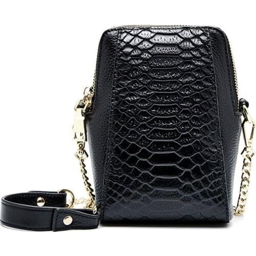 Double Zipper Chain Shoulder Bags Women Fashion Mini Mobile Phone Bag Luxury Ladies Snake Geunine Leather Crossbody Bag