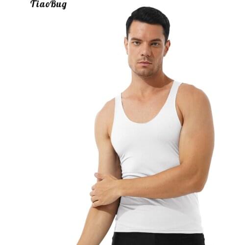 TiaoBug Men Round Neck Tank Top Sleeveless Slim Fit T-Shirt Thin Stretchy Undershirt Fitness Sport Running Gym Fitness Vest
