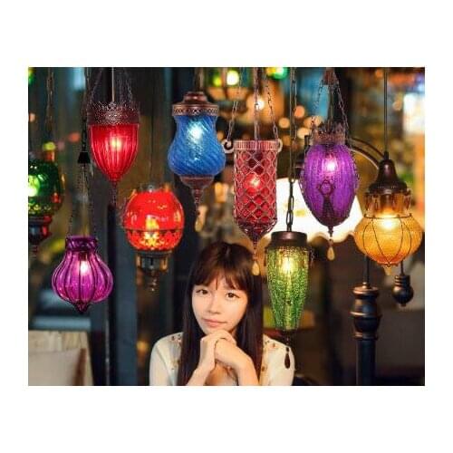 Mediterranean Style Decoration Handmade Turkish Pendant Light Glass Shades Mosaic Pendant Lamp For Bar Coffee Shop luminaire