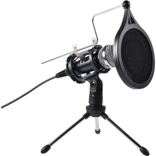 1Set USB Computer Microphone Phone Condenser Mic with Acoustic Filter Stand Holder for Broadcast Online Chatting QW