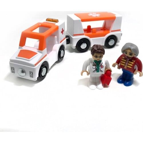 W03 High-quality sound and light 2 sections of magnetic train compatible with Tumas wooden track- ambulance