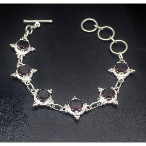Round Shape Amazing Purple Amethystt Color Charms Links Bracelets For Women 7.5 inch HD685