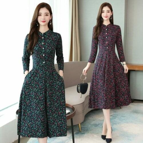 Female Print Midi Dresses Autumn Winter Long Sleeve Dress Elegant Women Bodycon