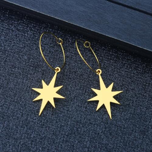 Stainless Steel Gold Color Punk Hip-Hop Geometric Star Pendant Hoop Earrings for Women Party Jewelry Accessories Wholesale