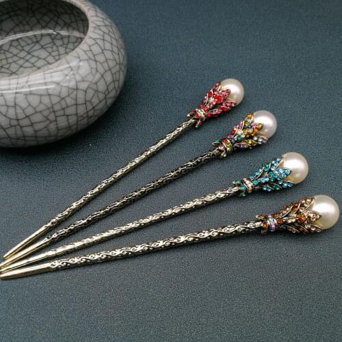 Vintage Simulated Pearl Hair Sticks Hair Clip For Women Crystal Rhinestone Hairpin Wedding Hair Jewelry Accessories