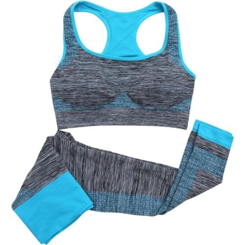 2Pcs Solid Color Women Fitness Seamless Bra+Pants Leggings Set Workout Wear S-L