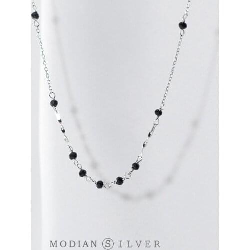 Modian Hot Black Crystal Little Ball Irregular Sterling Silver 925 Pendant Necklace for Women Adjustable Necklace Fine Jewelry