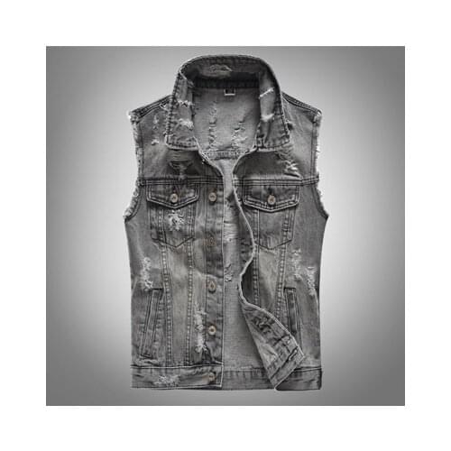 Men Ripped Hole Jean Waistcoats Clothing 5Xl Spring Autumn Vintage Design Mens Denim Vest Male Retor Sleeveless Jackets