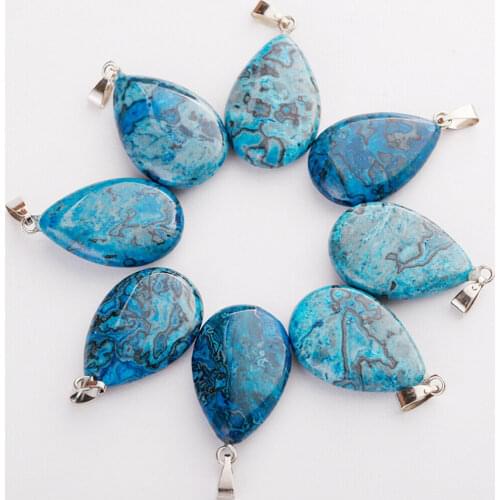 1pcs turquoise natural crystal stone necklace teardrop pendant