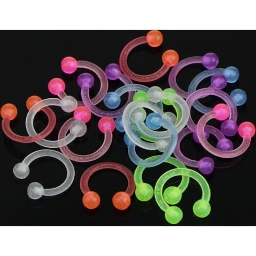 10/20PCS Luminous Acrylic Tongue Ring Women Ear Septum Nipple Piercing Bar Bell Navel Lip Eyebrow Piercing Nose Ring Body Jewel