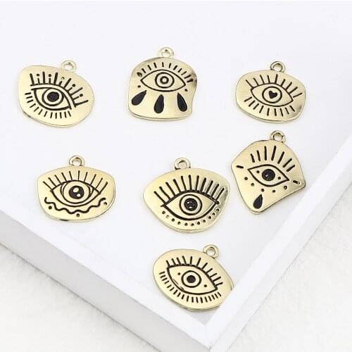 10 PCs Irregular Enamel Evil Eye Charms Zinc Based Alloy Religious Gold Color Pendants Vintage DIY Necklace Earring Jewelry Made