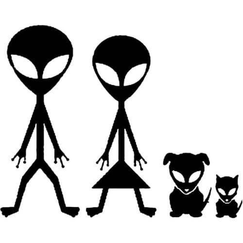 15.2cm*12.2cm Cartoon Alien Family Car Sticker Vinyl Decals Interesting Car Styling Black/Silver S6-3346