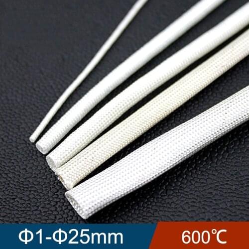 20M 1mm 2mm 3mm Diameter 600 Deg High Temperature Braided Soft Chemical Fiber Tubing Insulation Cable Sleeving Fiberglass Tube