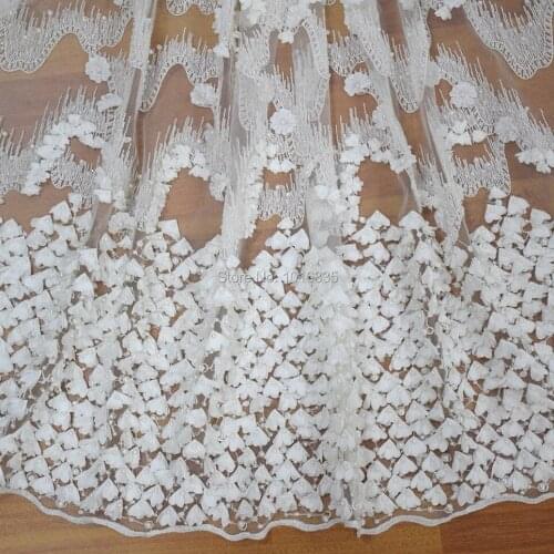 2020 white pearl lace embroidered fabric dubai 3D flower lace fabric HY0793-6