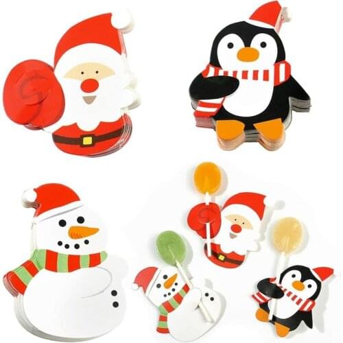 25pcs/lot Lollipop Sticks Paper Candy Chocolate Christmas Decoration DIY Xmas Decor Gift Penguins Santa Claus Snowman Cake Pops