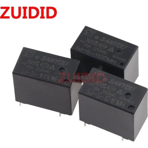 5pcs 4pins SJ-S-105DMH SJ-S-112DMH SJ-S-124DMH 5VDC 12VDC 24VDC 10A 250VAC Relay Electromagnetic Relay New