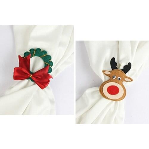 6Pcs Christmas Napkin Rings Cartoon Elk Tree Bow Serviette Buckle Holder Decor R7UB