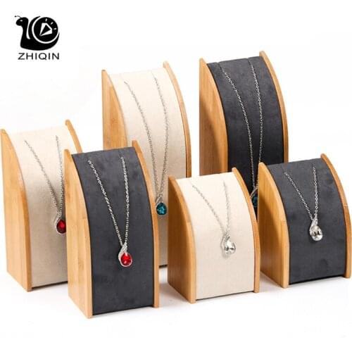 Wooden Necklace Display Rack Flocking Storage Pendant Display Holder Organizer Beige/Black Jewelry Display Stand S/M/L
