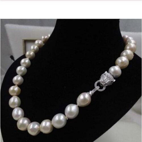 Free Shipping NEW baroque 12-13mm FURROW Kasumi pearl necklace leopard head clasp