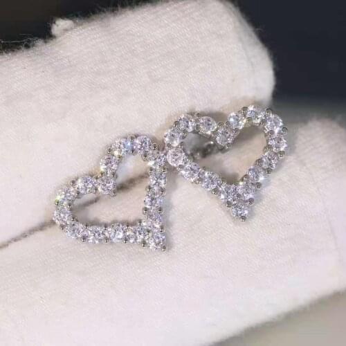 Brand 925 Sterling Silver Jewelry Hearted Rhinestone Studs Fshion Wild Wedding Party Photo Earrings