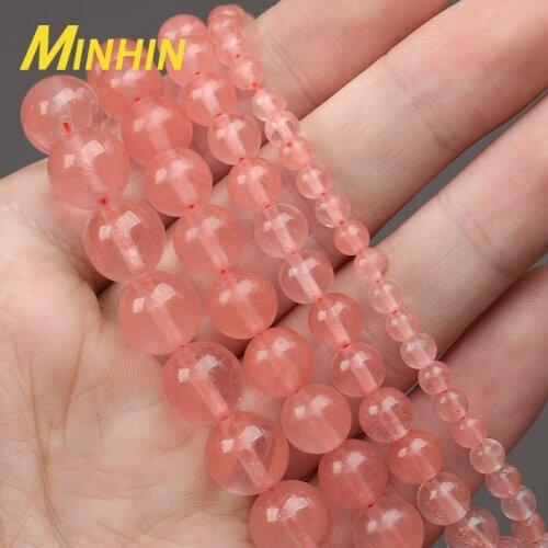 MINHIN Wholesale Natural Stone Beads Watermelon Red Crystal Round Loose Beads For Jewelry Making 4/6/8/10MM DIY Beads Charns