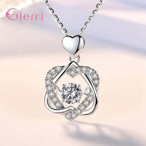 Fast Delivery New Arrival Genuine 925 Sterling Silver Necklace With Sparkling Heart Shape Pendant Paved With Shiny Crystal