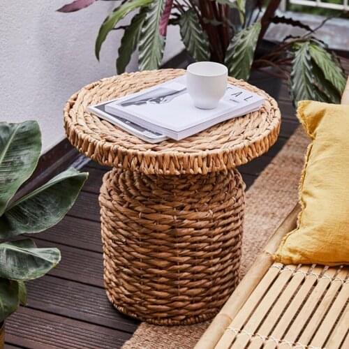 Tea table Hand-made aquatic and rattan T-shaped coffee table for balcony furniture