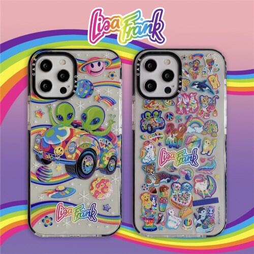 Ins Cute saucerman liea frank Stickers Rainbow label Phone Case for iPhone 12 mini 11 Pro X XS Max XR 7 8 Plus SE2 Clear Cover