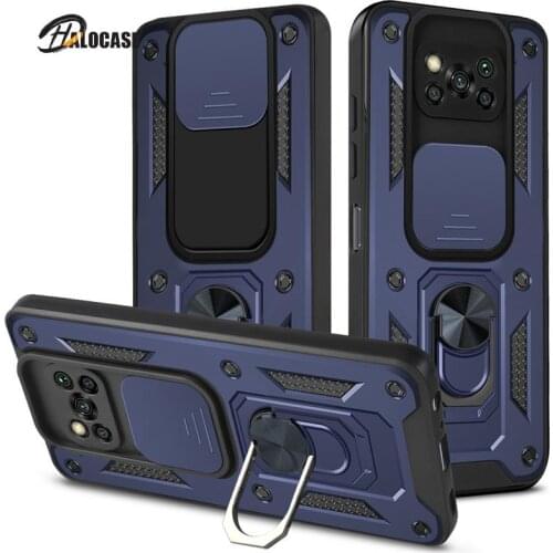Camera Lens Protect Phone Case For Xiaomi Pocophone Poco X3 NFC Shockproof Armor Stand Holder Car Ring Cover for Mi Poco X3 Pro