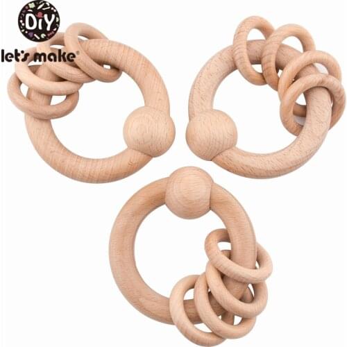 Lets Make 1pc Wooden Rattle Baby Bed Hanging Rattles Toys Beech Wood Ring Montessori Stroller Toy Pram Gifts Baby Rattles Crib