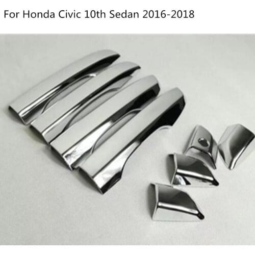 For Honda Civic 10th Sedan 2016 2017 2018 2019 Car Body Cover Protect Stick Frame Lamp Trim ABS Chrome Car Door Handle 8pcs