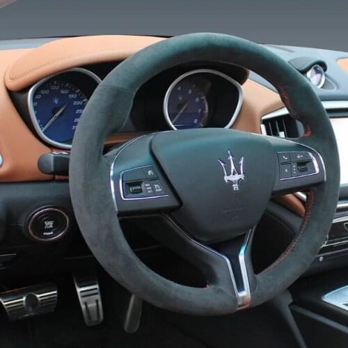 For Maserati Levante Ghibli quattroporte GT DIY all black suede special car steering wheel cover