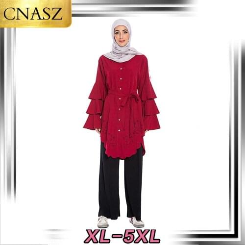 Elegant Muslim Abaya Long-Sleeved Tops Middle East Islamic Slim Bohemian Bell Sleeve Tops Dubai Turkey Malaysia Kaftan Clothing