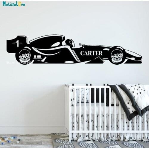Racing Car Kids Custom Name And Number Wall Decals Home Decor Sports Decal Kids Teens Room Vinyl Art Décor YT3807