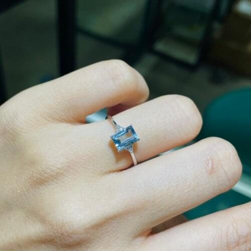 J623 Aquamarine Ring Fine Jewelry Pure 18K Gold Natural Blue Aquamarine Gemstones Fine Rings