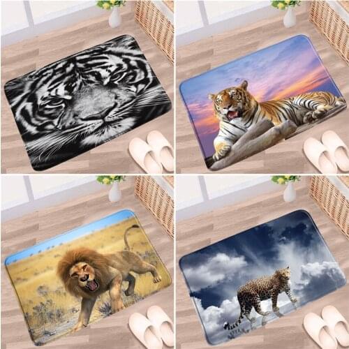 Wild Animals Bath Mats Tiger Lion Leopard Animal Pattern Non-slip Rugs Flannel Home Decor Bathroom Kitchen Entrance Aisle Carpet