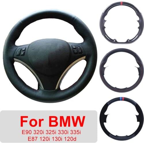 Leather Car Steering Wheel Cover For BMW E90 320i 325i 330i 335i E87 120i 130i 120d Auto Interior Customized Steering Wheel Wrap