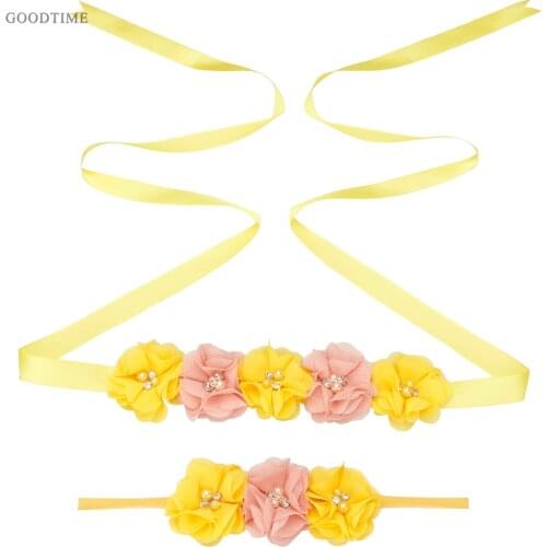 Fashion Flower Child Wedding Belts And Headband Satin Belt Party Girdle Flower Girl Hair Band Dress Belt Photography Props