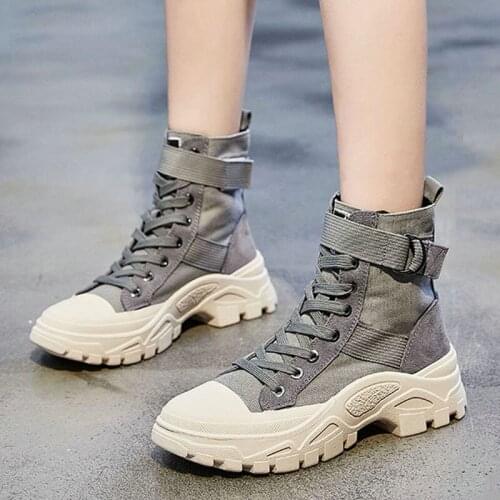 Fashion women boots lace up Retro style boots women platform wedges non-slip shoes lady Ankle boots Casual High Top shoes B21-25