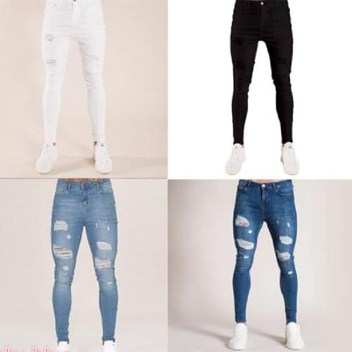 Mens jeans 2021 New European and American fashion men slim skinny leg pants fashion hip-hop wash worn micro elastic hole jeans